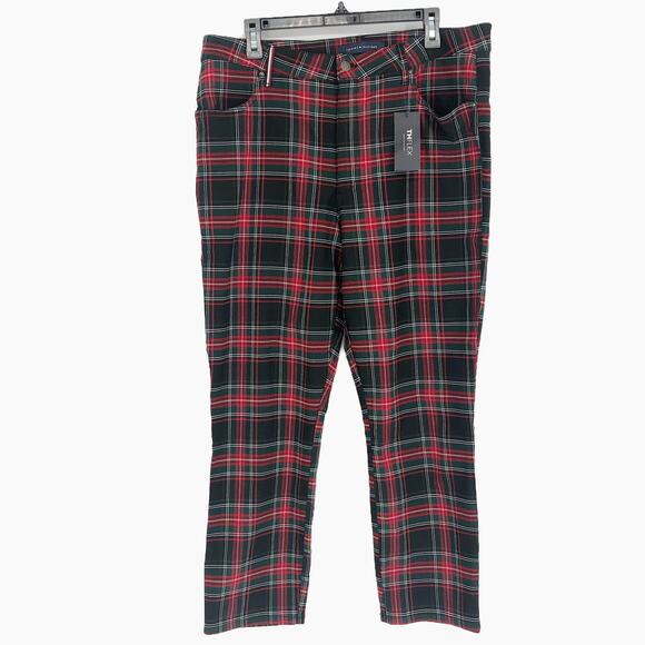 TOMMY HILFIGER Tribeca Ankle Pants Size 18 Red Green Plaid Patterned Skinny NWT - Picture 2 of 11